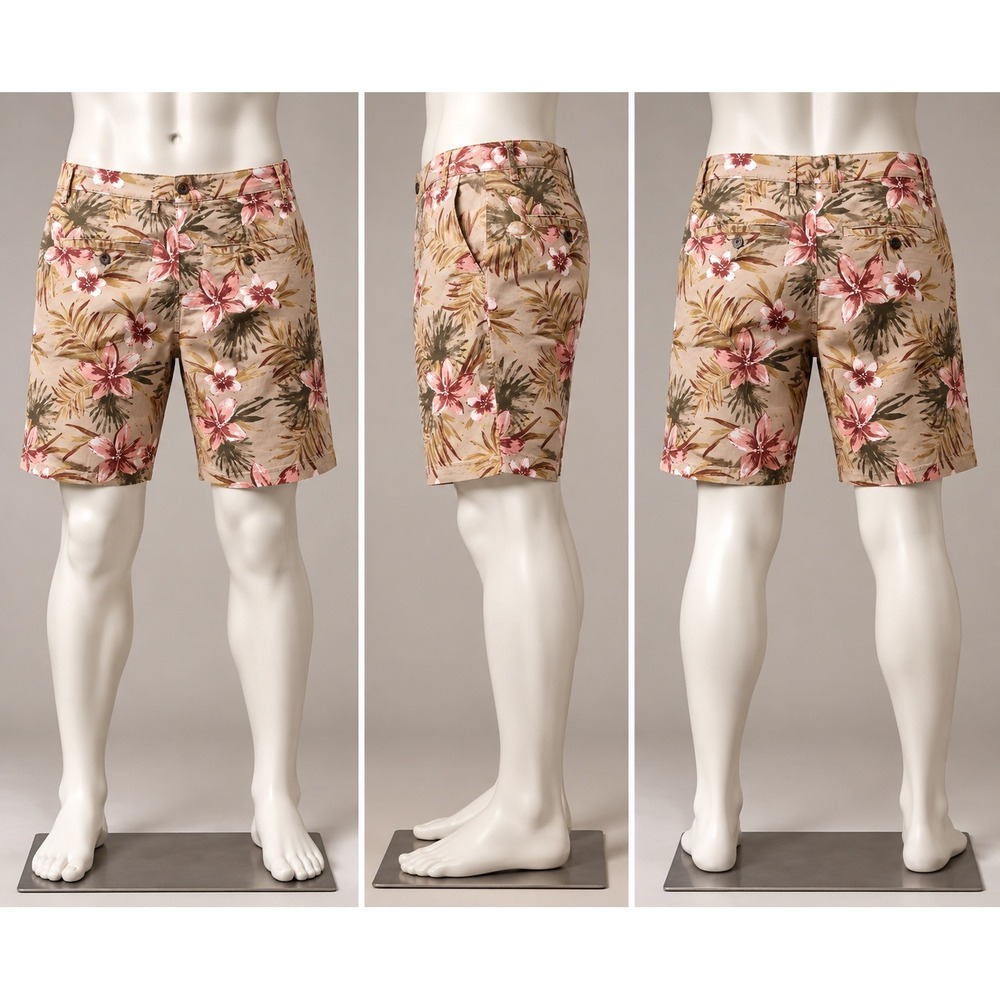 Goodfellow & Co Chino Shorts Mens 36 Tan Tropical Floral Palm Leaf Print